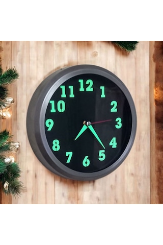 Fosforlu Camsız Duvar Saati 22 Cm Kek Kalıbı Bez Çanta Hediyeli Siyah