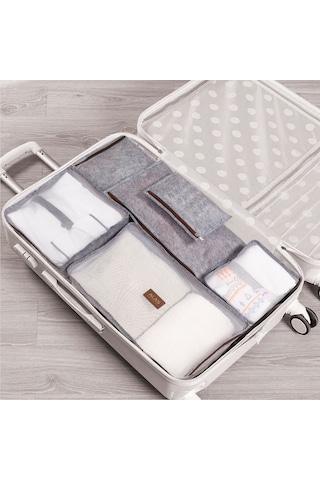 Derili Lüks Keçe 6 lı Bavul Organizer Seyahat Çantası 104522 GRİ