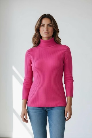 Miss Poem Kadın Fuşya Fitilli Balıkçı Yaka Slim Fit Triko Kazak Fuşya