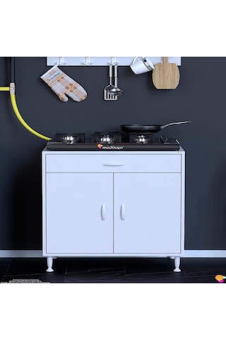 Modilayn Qplas Xxxl Set Ocak Altı Dolap 80x88x48 Cm Çekmeceli, Kapaklı 2 Göz Raf Bölmeli Beyaz