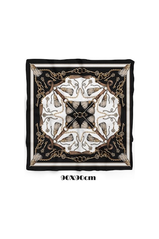 Royal Key Desen 90x90cm Eşarp/fular Siyah