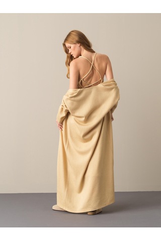 Xint Bej Oversize Açık V Yaka Uzun Hırka 400523