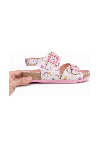 Ponchiq Kız Çocuk Pembe Baskılı Yazlık Sandalet 26-35 Pembe - Bej
