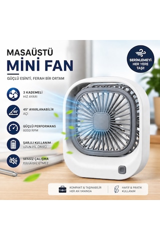 Masaüstü Mini Fan Şarjlı Sessiz Taşınabilir Fan, 3 Kademeli Hız Ayarı, 45 Ayarlanabilir Açılı Kompakt Masa Fanı, 8000 Rpm Güçlü Üfleme, Ofis Laptop Çalışma Masası İçin