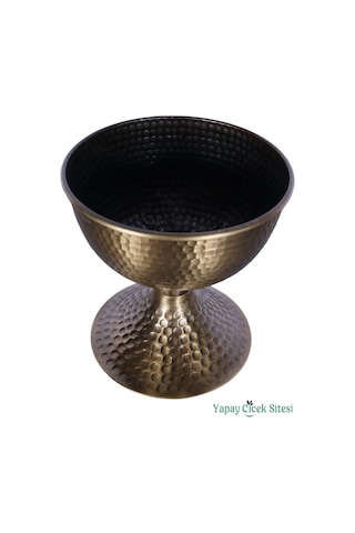 Yapay Çiçek Sitesi Metal Dekoratif Darbeli Vazo 20 Cm Bronz Bronz