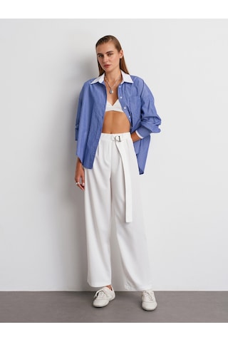 Dilvin 72189 Kemerli Pantolon-beyaz Beyaz