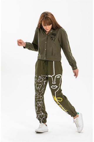 Eliş Şile Bezi İrem Baskılı Pazen Pantolon Haki Hk Haki