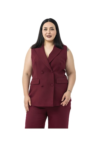 Büyük Beden Kaplama Düğmeli Yelek Pantolon Bordo İkili Takım Bordo