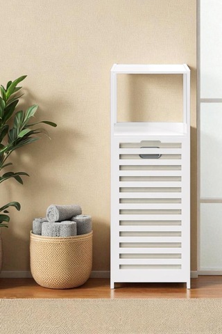 Digithome Bambu Beyaz Mat Lake Kirli Sepetli 2 Raflı Banyo Düzenleyici Çamaşır Sepeti Db-0020 Kahverengi