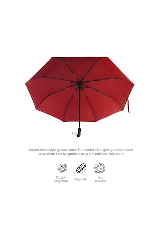 Biggdesign Moods Up Premium Bordo Otomatik Şemsiye, Rüzgara Dayanıklı, Hızlı Kuruyan, Hafif, Kılıflı Çok Renkli