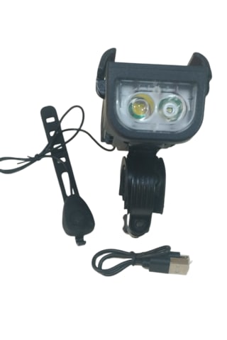 Bisiklet Far 160 Lumen + Korna 130 Desibel + Telefon Tutucu Siyah - Kırmızı