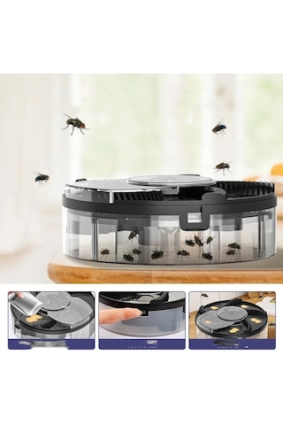 Maiyame Usb Şarjlı Akıllı Otomatik Sinek Tutucu - Siyah Model + Köpek Yemi İçeren Elektrikli Sinek Alıcı