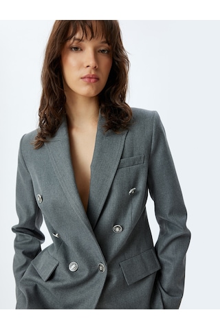 Koton Kruvaze Blazer Ceket Kalça Boy Kapaklı Çift Cep Gri 5wak50149uw Gri