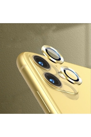 Apple Uyumlu iPhone 12 Mini Kamera Koruyucu Lens Mercek Metal Çerçeveli 2li Set Gold Altın