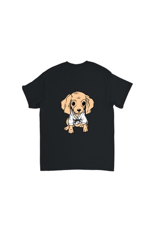 Paybuy Çocuk Kısa Kollu Baskılı Tişört Karate Köpek Figürlü Rahat Kesim Siyah