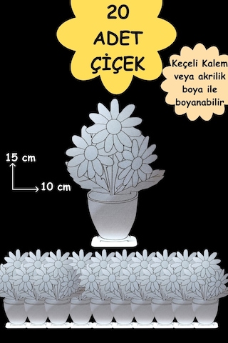 Vazo Cicek 20 Li Vazolu Çiçek Ahşap Oyuncak Aktivite Karne Hediyesi Yaz Okulu Kreş Anaokulu