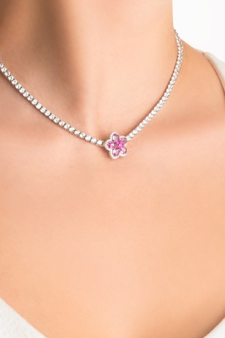 Pembe Rüzgar Çiçeği 18 Ayar Beyaz Altın Kaplama Gümüş Charm