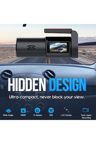 Gajeena Araba Sürücü Kaydedici Fhd 1080p - Wifi Bağlantılı 140 Geniş Açı Kamera, 360 Dönebilen, 24 Saat Park Monitörü, Usb Şarjlı Sd Kart Yok