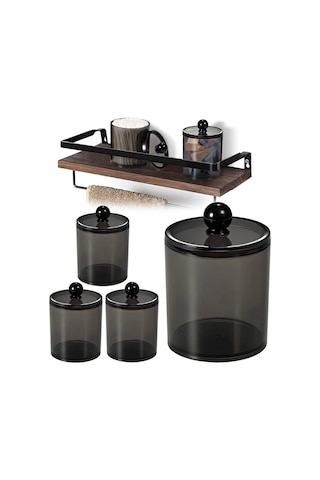 Youmex Siyah Akrilik Banyo Organizer Kutuları, 4'lü Paket - Koton İçerikleri, Floss Tutucu, Modern Dekoratif Ve Dayanıklı, Mutfak/oda Kullanıma Uygun Siyah