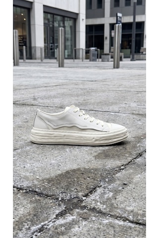 Daytex 2474 Togga - Hakiki Deri Detaylı Keten Fileli Ortopedik İthal Kalın Eva Taban Hafif Erkek Spor Sneaker Ayakkabı Beyaz