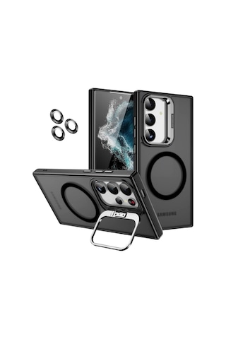 Samsung Galaxy Uyumlu S24 Kılıf Magsafe Standlı + Klon Kamera Lensli Kapak