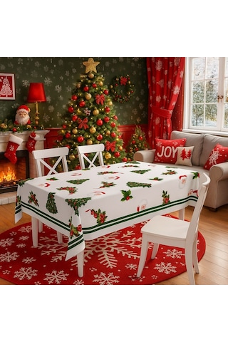 Hzr Yılbaşı Desenli Masa Örtüsü Noel Masa Örtüsü 120x160cm Çok Renkli