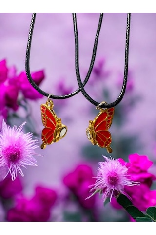 Kelebek Kırmızı Renkli İki Adet Mıknatıslı Çift Sevgili Anahtarlı Çok Renkli