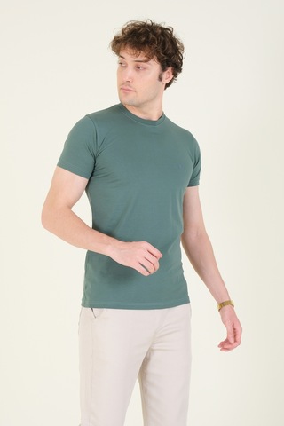 Giyim Dünyası Erkek Sıfır Yaka Basic T-shirt Yeşil 001