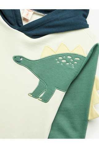 Koton Uzun Kollu Pamuklu Şardonlu Dinozor Baskılı Kapşonlu Sweatshirt Ekru 7wmb10012tk