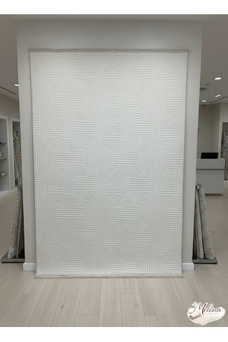 Konak Halı Modern Salon Halısı Premium Seri Krem Emboss Kabartmalı Saçaklı Kaymaz Taban Krem