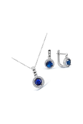 Kuyumcudukkani"yuvarlak Safir Renktaşlı"küpe Ve Kolye Seti- 24126-w-blu Beyaz