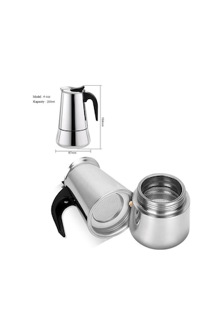Paslanmaz Çelik Ocak Üstü 4 Cup Fincan Moka Pot Espresso Cin285-4
