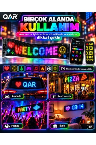Led Matrix Panel Bluetooth Telefon Kontrollü Programlanabilir Yazı Resim Animasyon Gösteren Rgb Led Ekran Panosu Siyah