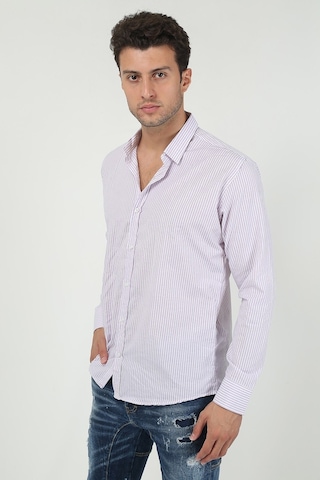 Erkek Kalın Dik Çizgili Uzun Kollu Slim Fit Gömlek 21y-4300599 Lila Lila