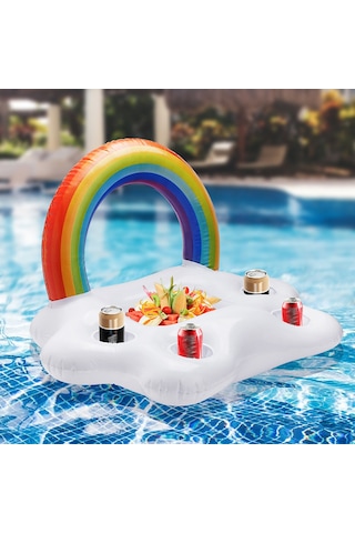 Konesam Renkli Bulut Şeklinde Havalandırmalı Su Üstü İçecek Tutucu - 4 Bardaklık Ve Buzluk Özelliği İle Havuz Ve Partiler İçin