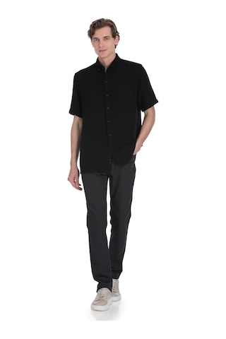 Hatemoğlu Siyah Comfort Fit Düğmeli Yaka 100% Pamuk Kısa Kollu Casual Gömlek Siyah