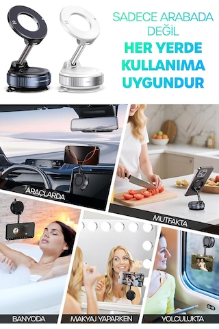 Magnetpro Araç Telefon Tutucu Magsafe Vakumlu 360 Dönebilir, Mükemmel Tutunma, Ultra Güçlü Vantuz N52 Çift Mıknatıs, Magsafe İphone Android Uyumlu, Araç, , Salonu İçin Sku: Smg8690010063557