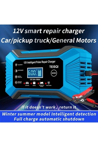 Boatshop1 Teısqı 12v 6a Akıllı Araç Akü Şarj Cihazı Tam Kırmızı Avrupa Düzenlemeleri Lcd Ekranlı Otomatik Mod Değiştirme 110v 220v