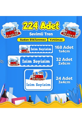 Tren Temalı Okul Kreş Kişiye Özel İsim Etiket Seti - Model 225 Çok Renkli