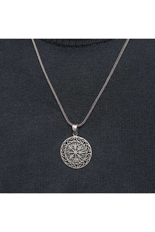 Gümüş Vegvisir Viking Pusulası Erkek Kolye