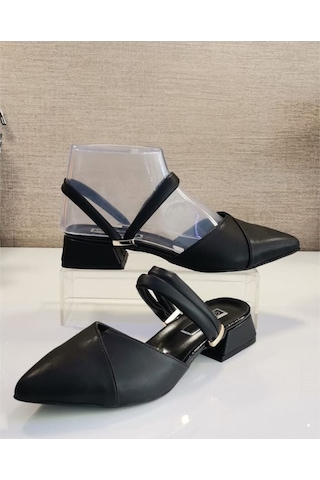 De Scarıo 582 Kadın Kısa Topuklu Arka Açık Ayakkabı Siyah