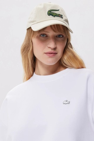 Lacoste Oversized Cotton Womens Sweatshirt Bol Kesim Bisiklet Yaka Pamuklu Kadın Sweatshirt Beyaz