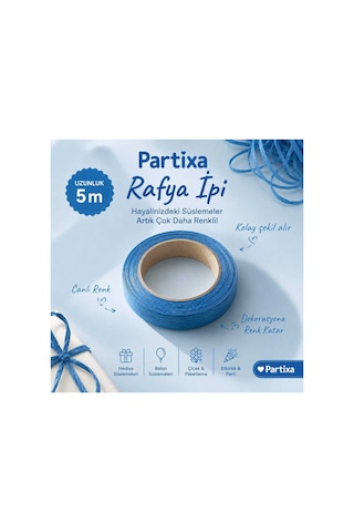 Mavi Rafya İpi - Balon Bağlama Ve Hediye Paketi Süsleme İpi 1 Rulo 5metre