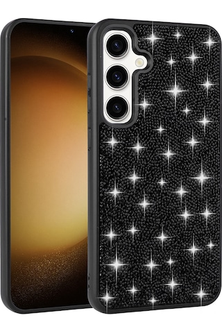 Zore Galaxy Uyumlu S25 Plus Kılıf Parlak Taşlı Tasarım Sys Pırlanta Kapak - Siyah Siyah