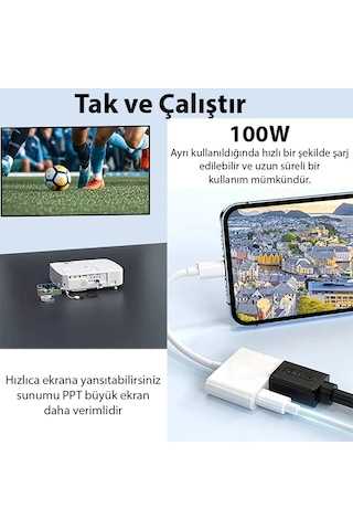 Ally Type C To 4k Hdmı 100w Çevirici Apple Uyumlu iPhone 15 16 Android 5775