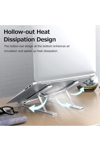 Lemestar Alüminyum Notebook Tutucu: 6 Seviye Yükseklik Ayarlı, Soğutucu Fonksiyonlu, Taşınabilir Katlanabilir Bilgisayar Yükseltici Gümüş