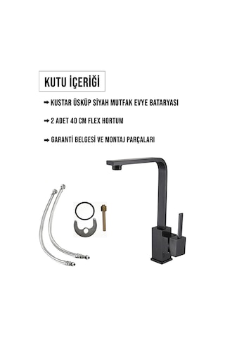 Mix Siyah Kare Mutfak Evye Lavabo Bataryası Aç Kapa Batarya Musluk Siyah