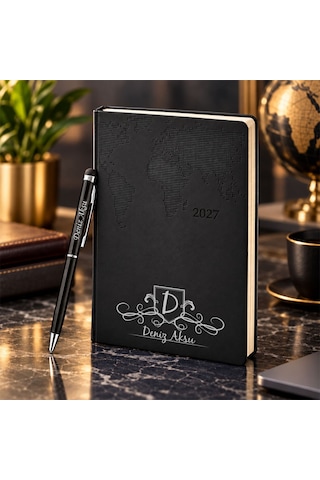 Bk Gift Kişiye Özel 378 Termo Deri Tarihli Ajanda & Siyah Touch Pen Tükenmez Kalem-11