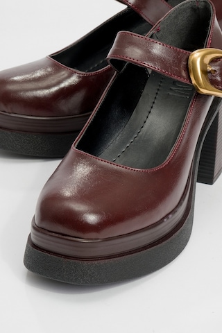 Ashes Bordo Cilt Gold Tokalı Kadın Platform Topuklu Ayakkabı Bordo