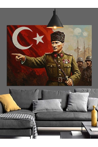 Komutan Atatürk Askerleriyle Dekoratif Kanvas - Mdf Ahşap Tablo